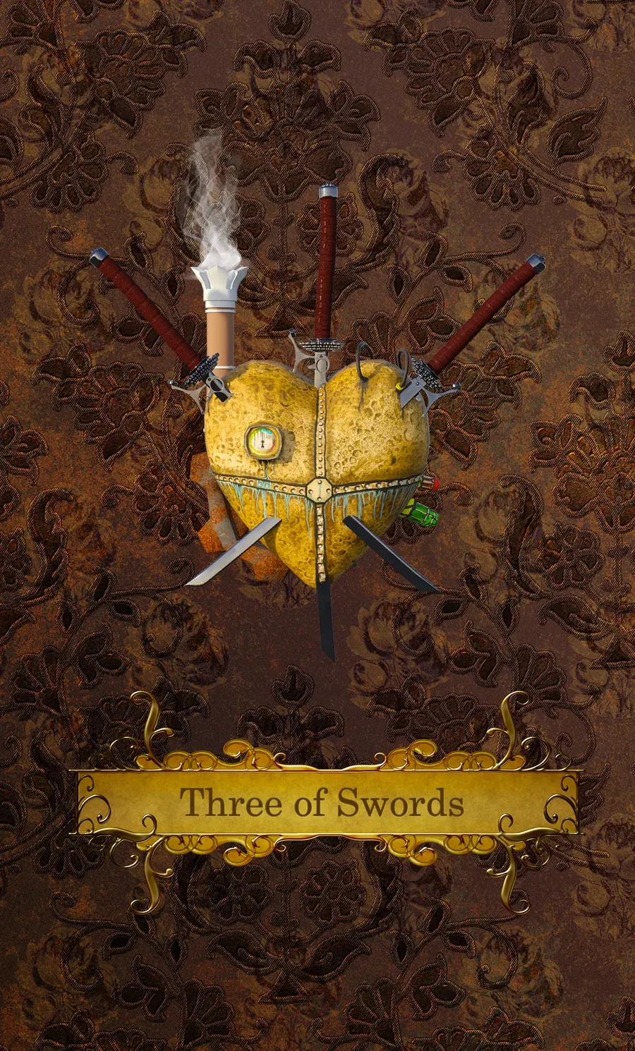 Three of Swords from Brynna Morgan’s Steampunk Tarot
